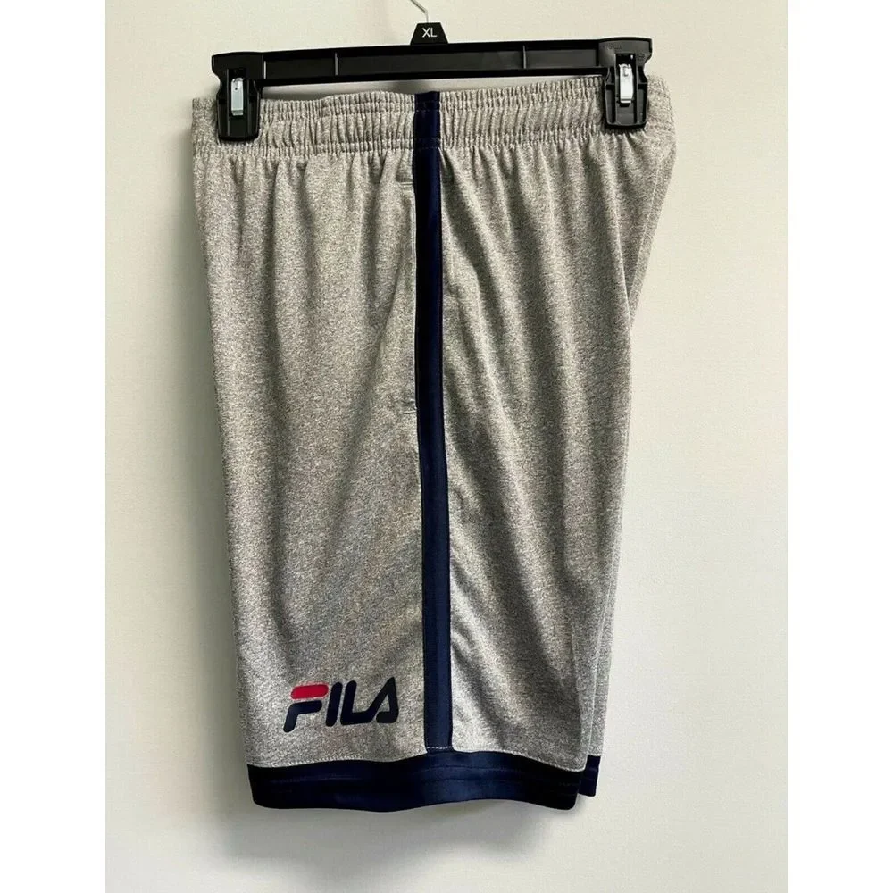 New Fila Youth Boys size L  2-pack Basketball Shorts Navy Gray Logo Side Pockets